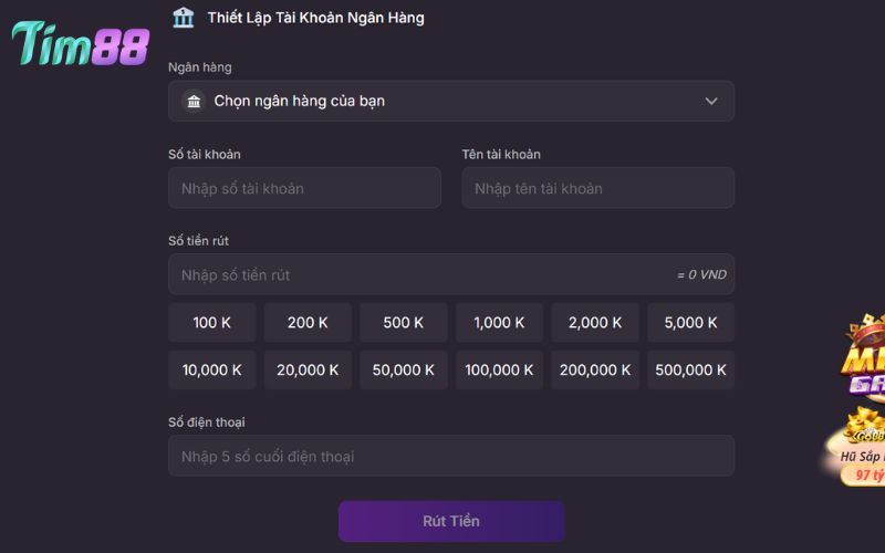 Điền vào biểu mẫu nếu muốn rút qua ngân hàng