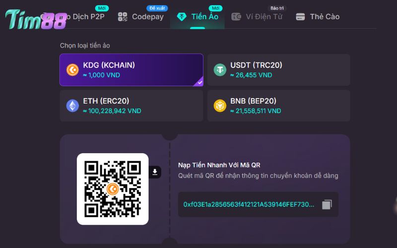 nạp tiền rút tiền Tim88