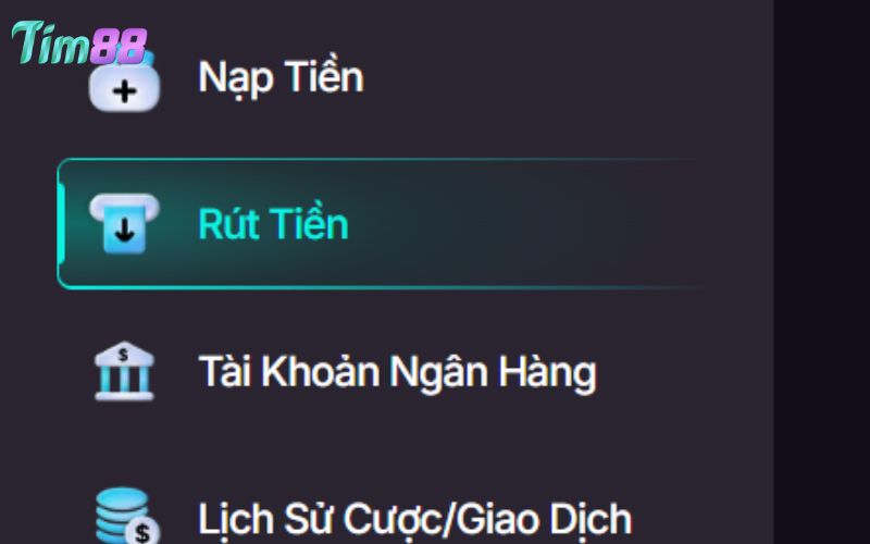 Nhấn chọn vào mục rút tiền trong giao diện